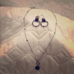 Necklace and earrings set. Silver and black